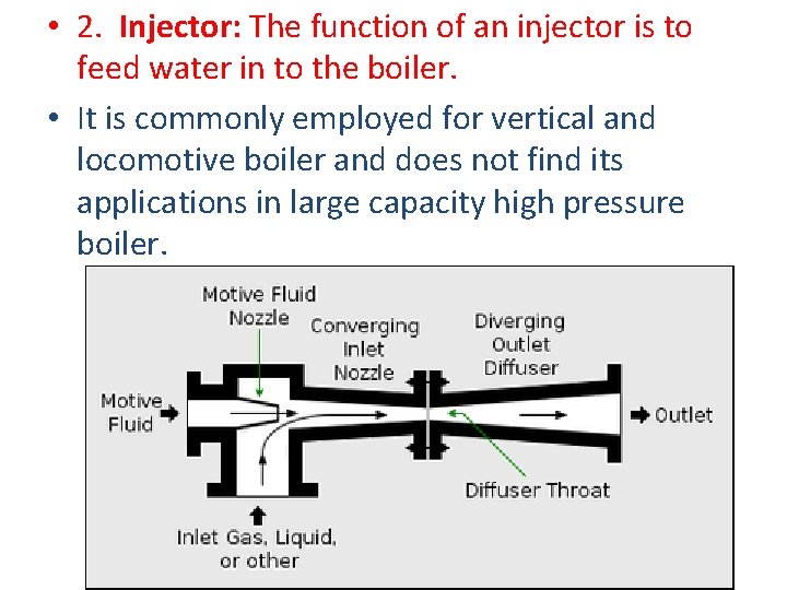  • 2. Injector: The function of an injector is to feed water in
