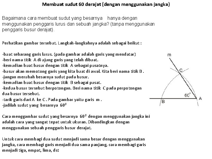 Membuat sudut 60 derajat (dengan menggunakan jangka) Bagaimana cara membuat sudut yang besarnya hanya