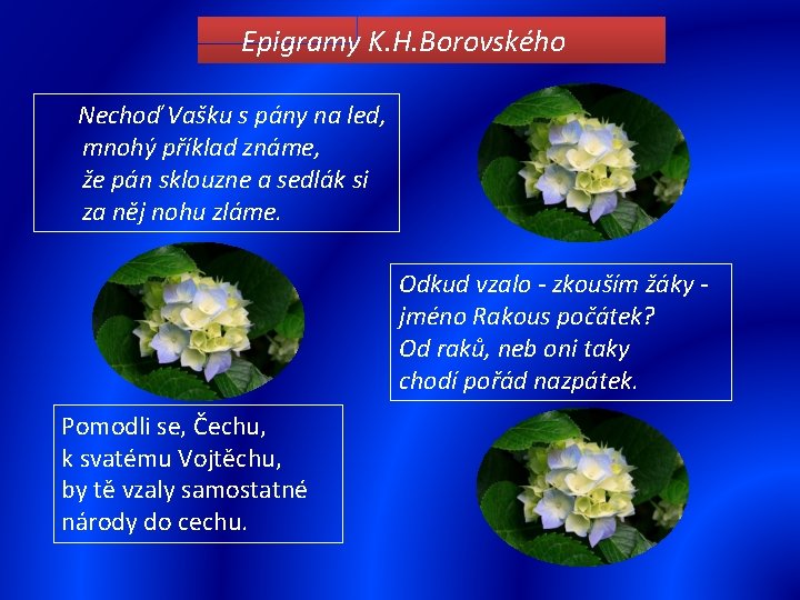 Epigramy K. H. Borovského Nechoď Vašku s pány na led, mnohý příklad známe, že