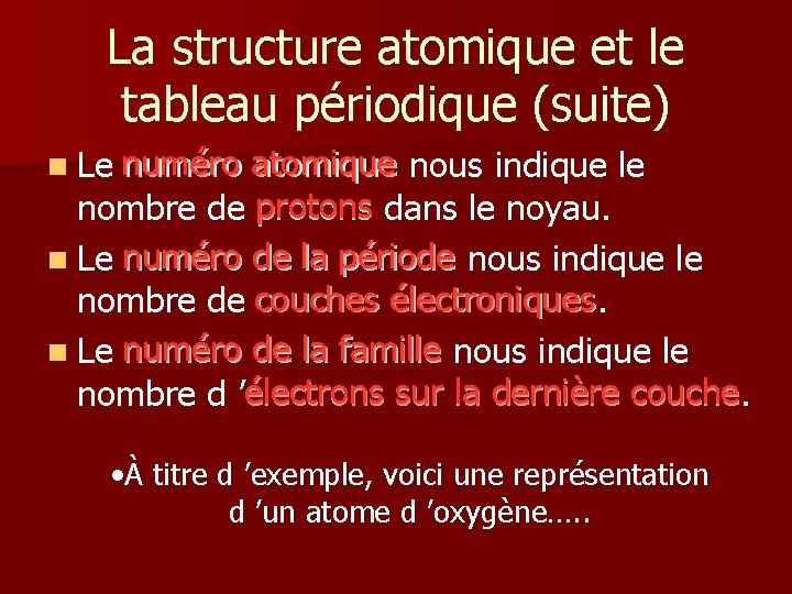 La structure atomique et le tableau périodique (suite) numéro atomique n Le numéro atomique