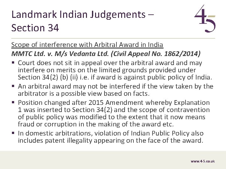 Landmark Indian Judgements – Section 34 Scope of interference with Arbitral Award in India