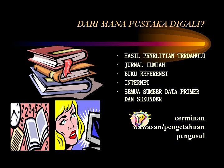 DARI MANA PUSTAKA DIGALI? • • • HASIL PENELITIAN TERDAHULU JURNAL ILMIAH BUKU REFERENSI