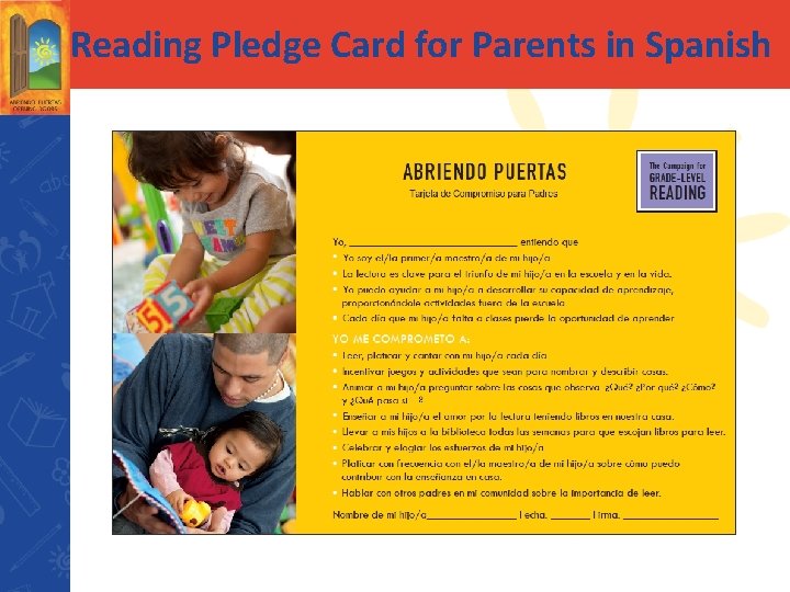Reading Pledge Card for Parents in Spanish 