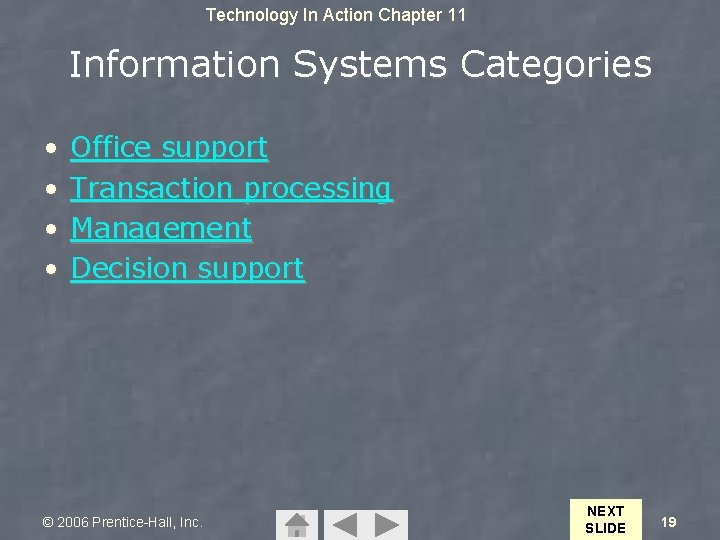 Technology In Action Chapter 11 Information Systems Categories • • Office support Transaction processing