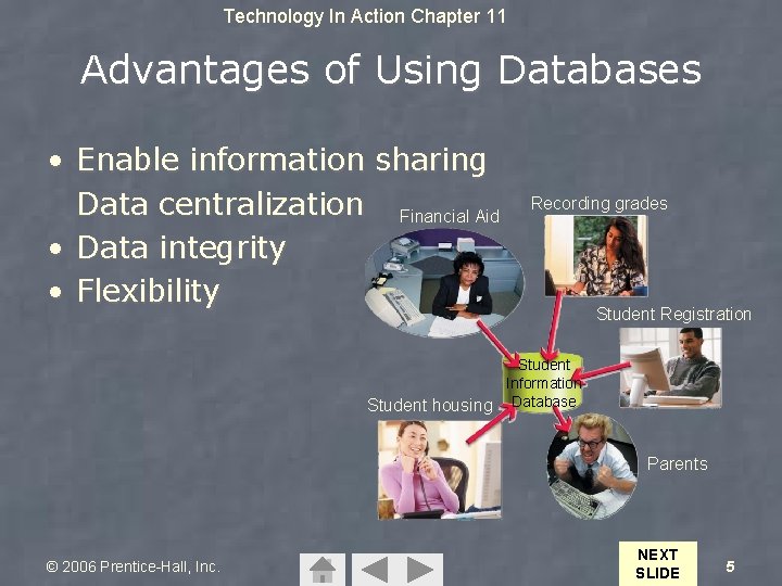 Technology In Action Chapter 11 Advantages of Using Databases • Enable information sharing Data
