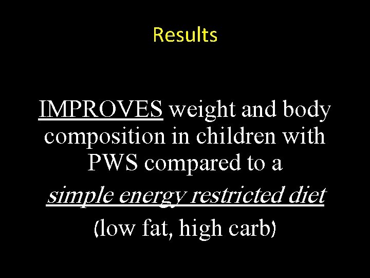 Results IMPROVES weight and body composition in children with PWS compared to a simple