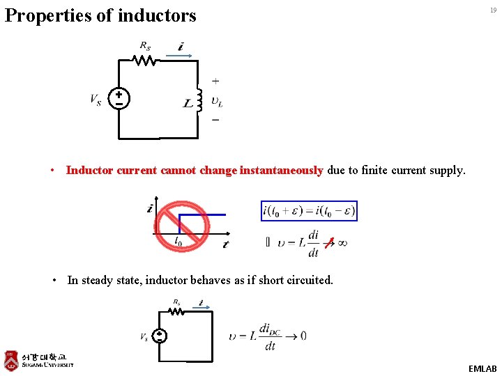 Properties of inductors 19 • Inductor current cannot change instantaneously due to finite current