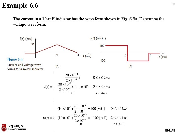 Example 6. 6 21 The current in a 10 -m. H inductor has the