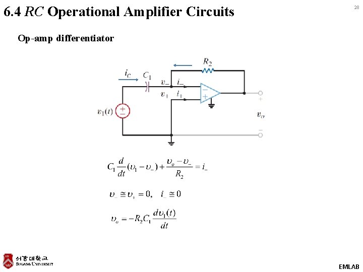6. 4 RC Operational Amplifier Circuits 28 Op-amp differentiator EMLAB 