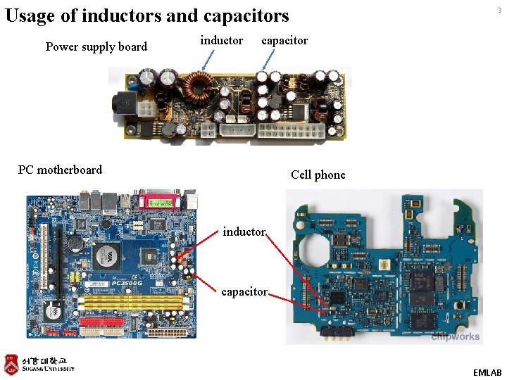 Usage of inductors and capacitors Power supply board inductor 3 capacitor PC motherboard Cell