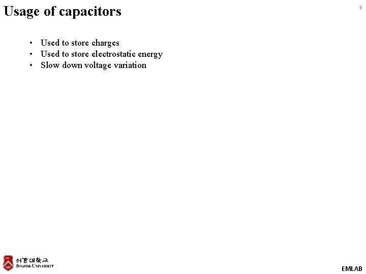 Usage of capacitors 6 • Used to store charges • Used to store electrostatic