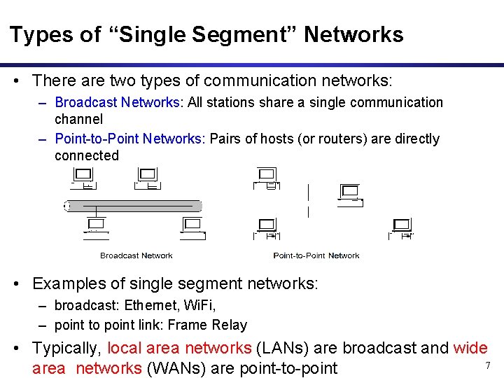 Types of “Single Segment” Networks • There are two types of communication networks: –