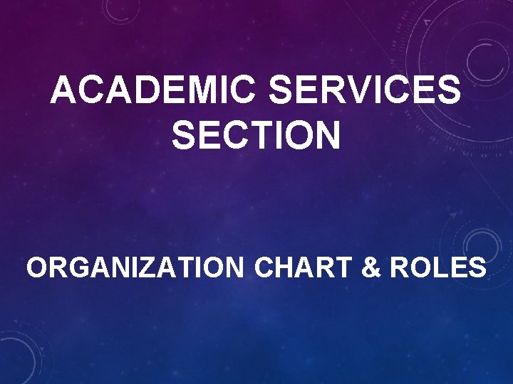 ACADEMIC SERVICES SECTION ORGANIZATION CHART & ROLES 