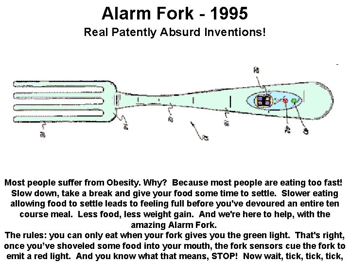 Alarm Fork - 1995 Real Patently Absurd Inventions! Most people suffer from Obesity. Why?