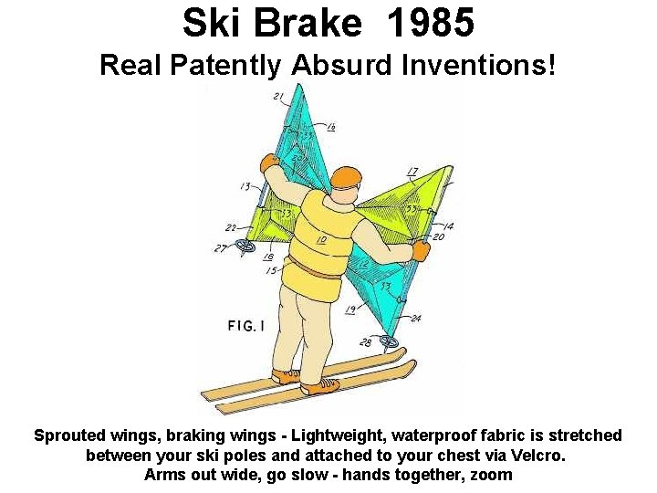 Ski Brake 1985 Real Patently Absurd Inventions! Sprouted wings, braking wings - Lightweight, waterproof