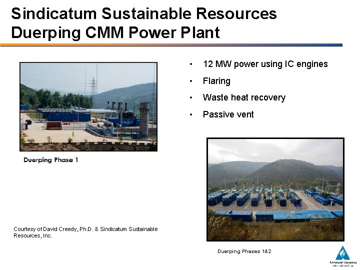 Sindicatum Sustainable Resources Duerping CMM Power Plant • 12 MW power using IC engines