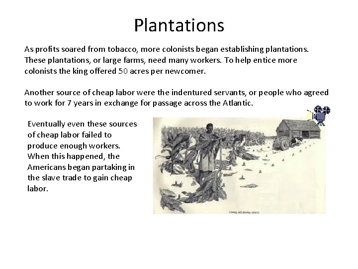 Plantations As profits soared from tobacco, more colonists began establishing plantations. These plantations, or