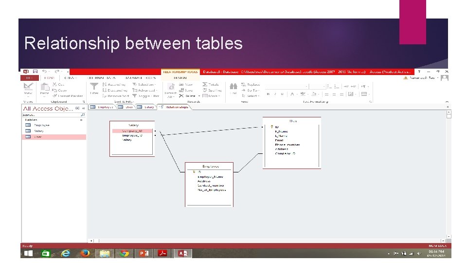 Relationship between tables Relationship between tables