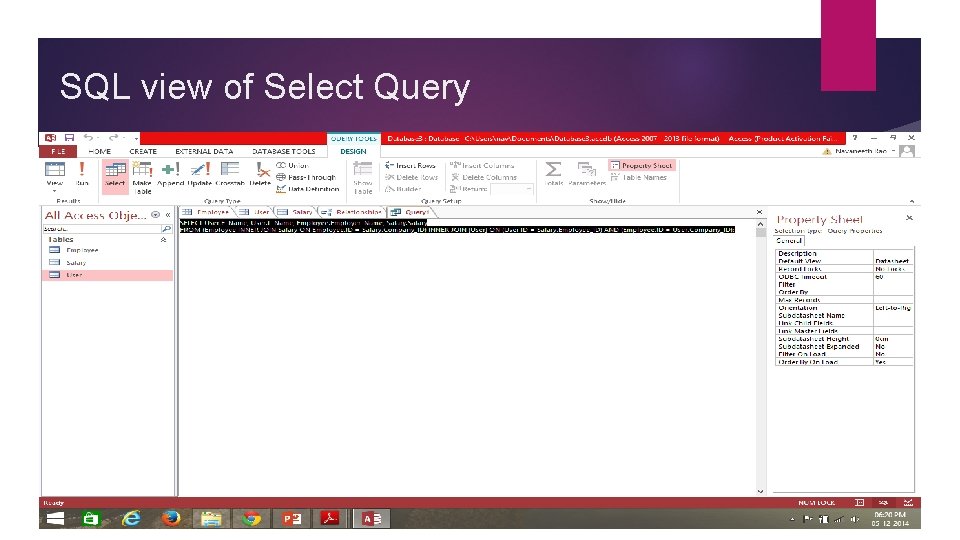 SQL view of Select Query SQL view of Select Query