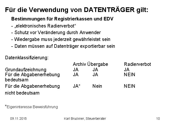 Für die Verwendung von DATENTRÄGER gilt: Bestimmungen für Registrierkassen und EDV - „elektronisches Radierverbot“