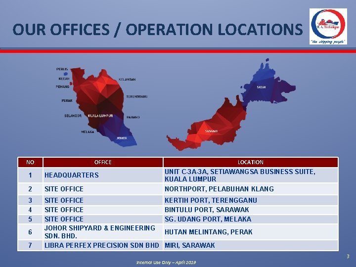 OUR OFFICES / OPERATION LOCATIONS NO OFFICE LOCATION 1 HEADQUARTERS UNIT C-3 A-3 A,