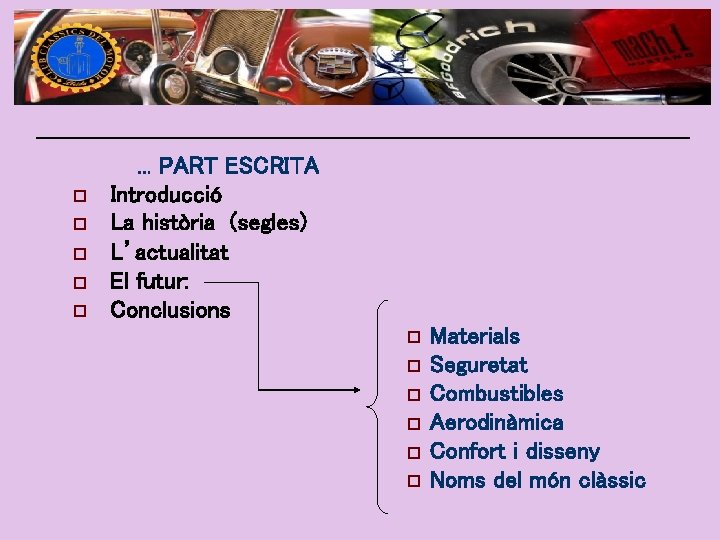 o o o . . . PART ESCRITA Introducció La història (segles) L’actualitat El