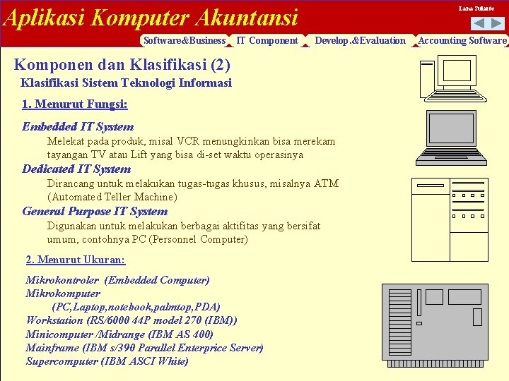 Aplikasi Komputer Akuntansi Software&Business IT Component Lana Sularto Develop. &Evaluation Komponen dan Klasifikasi (2)