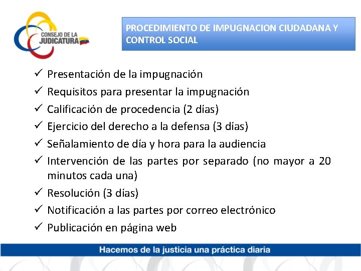 PROCEDIMIENTO DE IMPUGNACION CIUDADANA Y CONTROL SOCIAL Presentación de la impugnación Requisitos para presentar