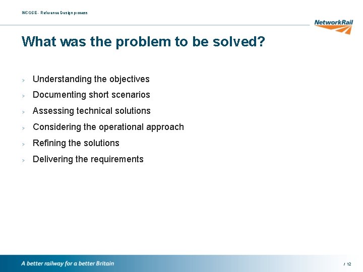 INCOSE - Reference Design process What was the problem to be solved? Ø Understanding