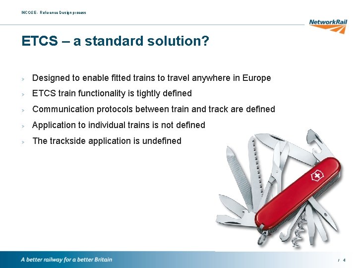 INCOSE - Reference Design process ETCS – a standard solution? Ø Designed to enable
