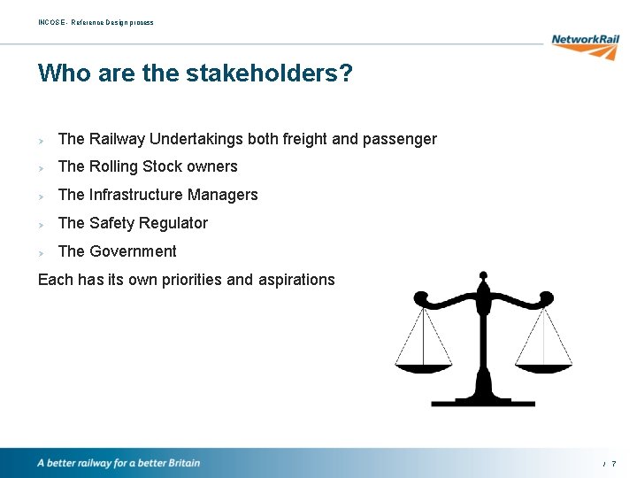 INCOSE - Reference Design process Who are the stakeholders? Ø The Railway Undertakings both