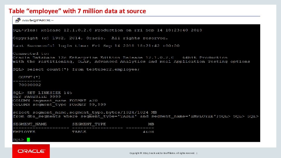 Table “employee” with 7 million data at source Copyright © 2016, Oracle and/or its