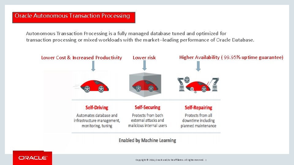 Oracle Autonomous Transaction Processing is a fully managed database tuned and optimized for transaction