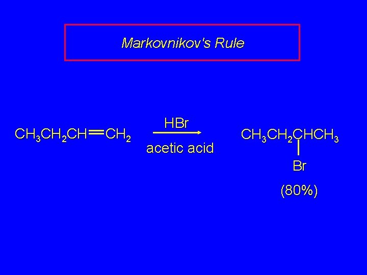 Markovnikov's Rule CH 3 CH 2 CH CH 2 HBr acetic acid CH 3