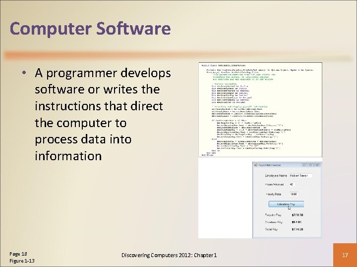 Computer Software • A programmer develops software or writes the instructions that direct the