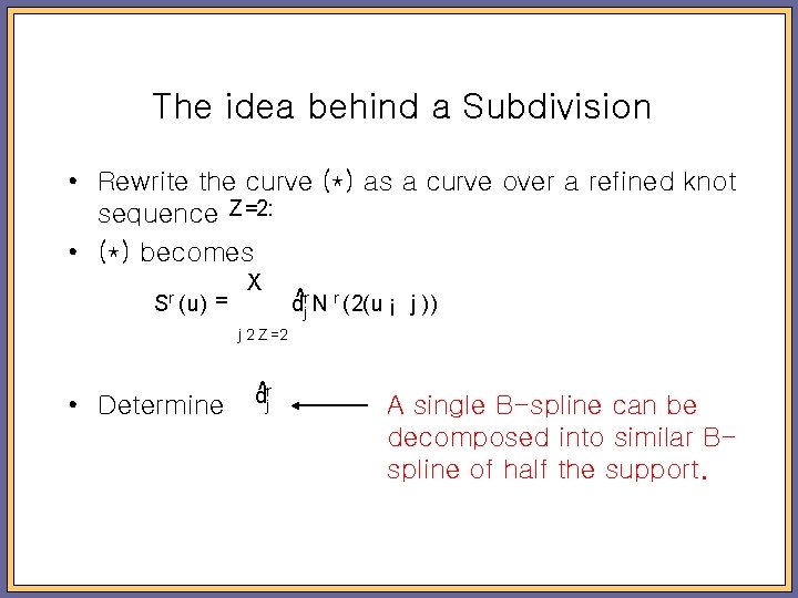 The idea behind a Subdivision • Rewrite the curve (*) as a curve over