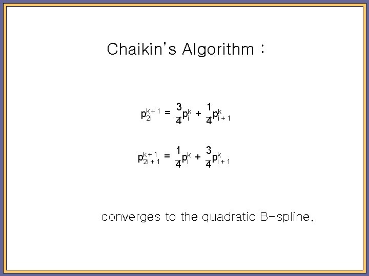 Chaikin’s Algorithm : = 3 k 1 k p + pi + 1 4