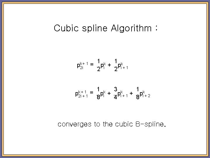 Cubic spline Algorithm : pk 2 i+ 1 = pk 2 i++11 = 1