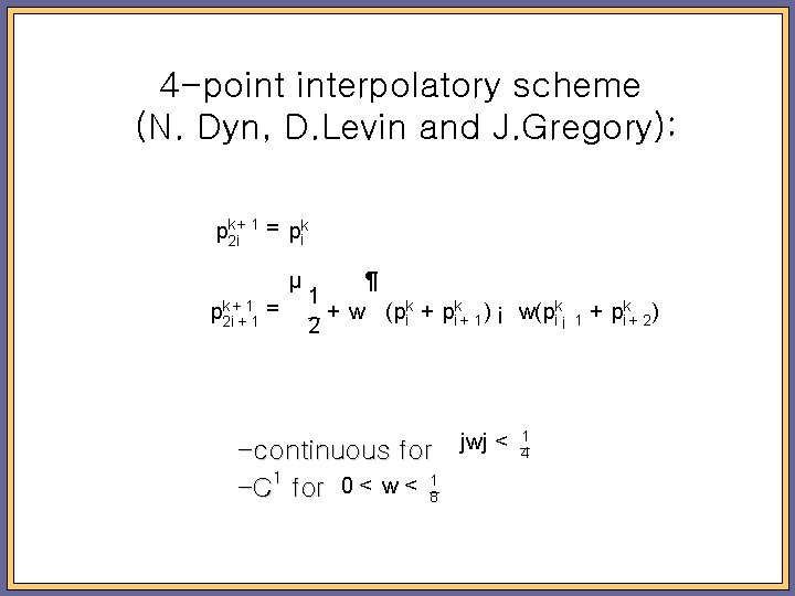 4 -point interpolatory scheme (N. Dyn, D. Levin and J. Gregory): pk 2 i+