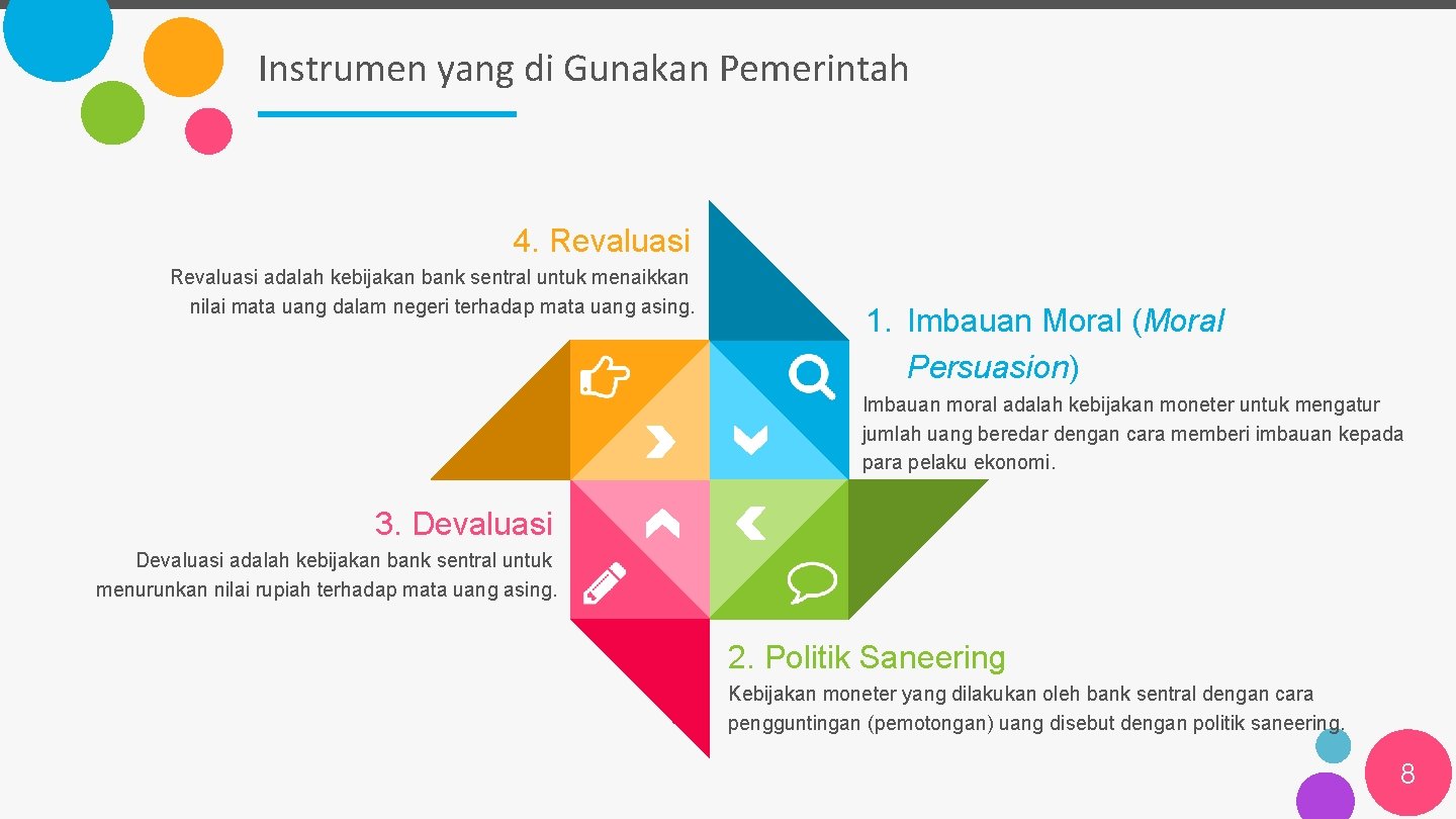 Instrumen yang di Gunakan Pemerintah 4. Revaluasi adalah kebijakan bank sentral untuk menaikkan nilai