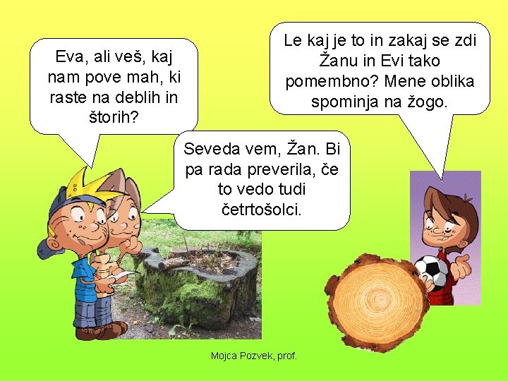 Eva, ali veš, kaj nam pove mah, ki raste na deblih in štorih? Le