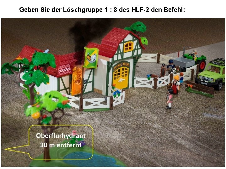 Geben Sie der Löschgruppe 1 : 8 des HLF-2 den Befehl: 