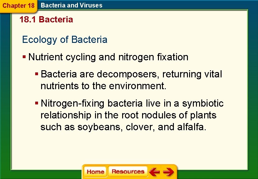 Chapter 18 Bacteria and Viruses 18. 1 Bacteria Ecology of Bacteria § Nutrient cycling