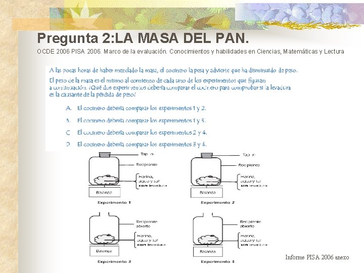 Pregunta 2: LA MASA DEL PAN. OCDE 2006 PISA 2006. Marco de la evaluación.