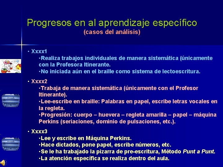 Progresos en al aprendizaje específico (casos del análisis) • Xxxx 1 • Realiza trabajos