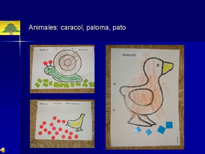 Animales: caracol, paloma, pato 