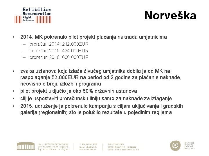 Norveška • 2014. MK pokrenulo pilot projekt plaćanja naknada umjetnicima – proračun 2014. 212.
