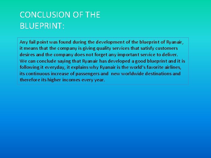 CONCLUSION OF THE BLUEPRINT: Any fail point was found during the development of the