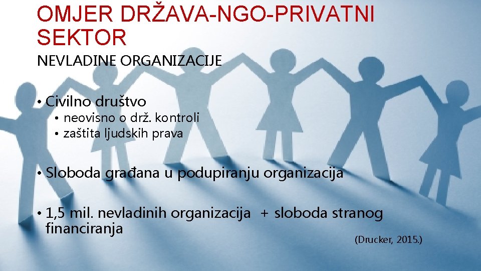 OMJER DRŽAVA-NGO-PRIVATNI SEKTOR NEVLADINE ORGANIZACIJE • Civilno društvo • neovisno o drž. kontroli •