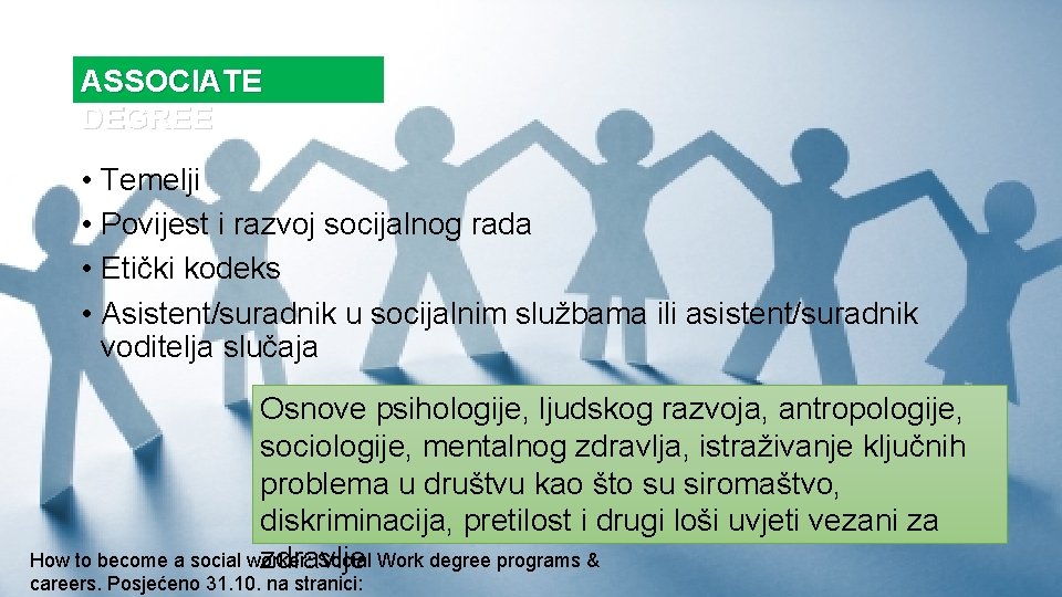 ASSOCIATE DEGREE • Temelji • Povijest i razvoj socijalnog rada • Etički kodeks •